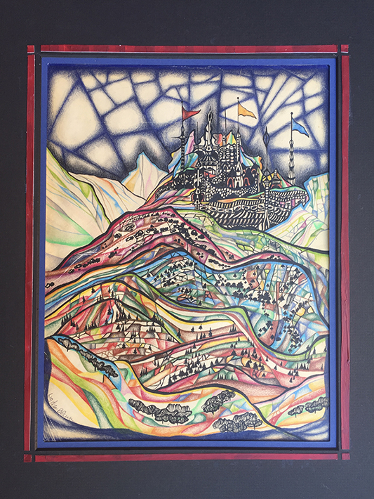 “Dogberry Castle”, Colored Pencil, Pen & Ink, 12 ½’ x 10”