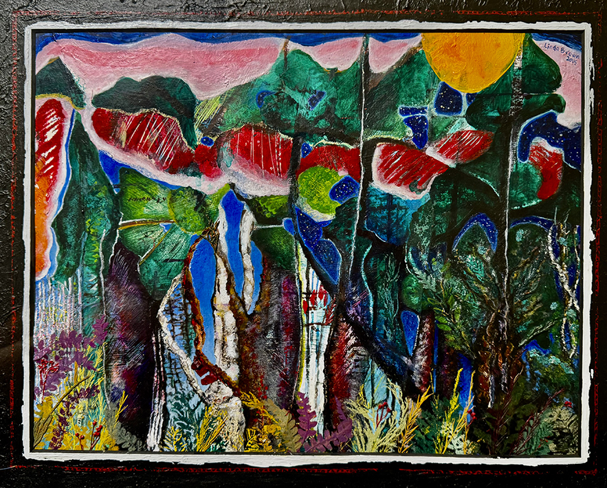 “Whitbey Island”, acrylic painting and dried leaves, 24” x 20”