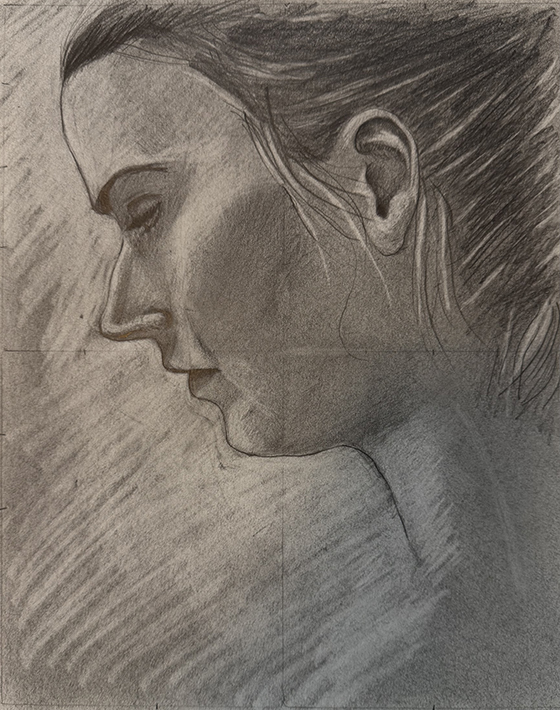 Portrait of Young Woman, graphite, 14” x 10”