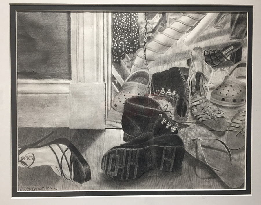 “Shoes”, graphite and charcoal, 18” x 14”