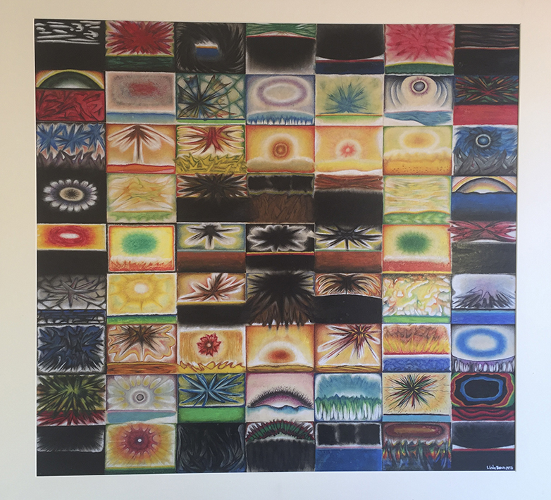 Skies Bursting, 40” x 30”, oil pastel and colored pencil